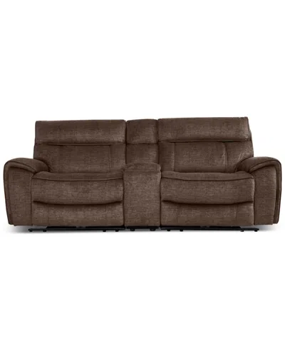 Furniture Closeout! Hutchenson 3-pc. Fabric Sectional With 2 Power Recliners, Power Headrests And Console In Chocolate Brown