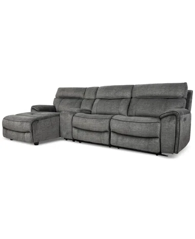 Furniture Closeout! Hutchenson 4-pc. Fabric Chaise Sectional With 1 Power Recliner, Power Headrest And Console In Charcoal Moss