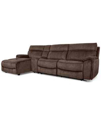 Furniture Closeout! Hutchenson 4-pc. Fabric Chaise Sectional With 2 Power Recliners, Power Headrests And Conso In Chocolate Brown