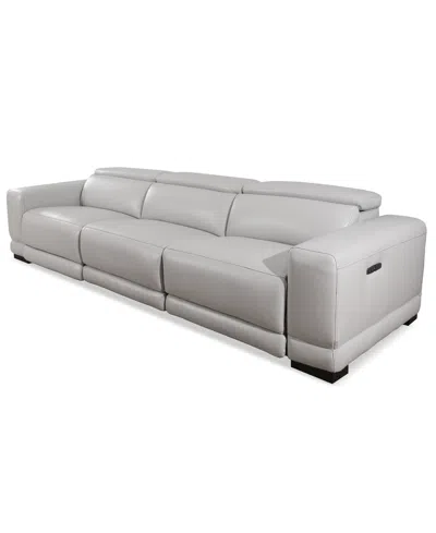 Furniture Closeout! Krofton 3-pc. Beyond Leather Fabric Sofa With 3 Power Motion Recliners, Created For Macy's In Fog