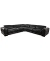 Furniture Closeout! Krofton 5-pc. Beyond Leather Fabric Sectional With 3 Power Motion Recliners, Created For M In Blackberry
