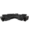 Furniture Closeout! Krofton 5-pc. Beyond Leather Fabric Sectionals With 2 Power Motion Recliners, Created For In Blackberry