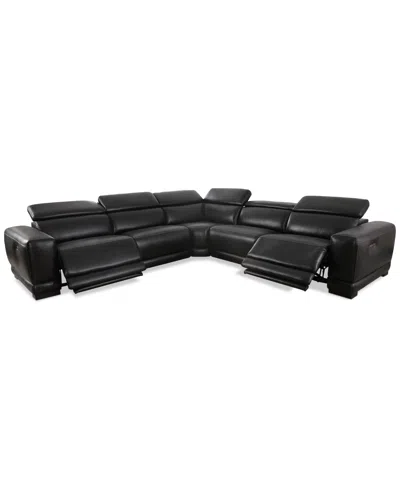 Furniture Closeout! Krofton 5-pc. Beyond Leather Fabric Sectionals With 2 Power Motion Recliners, Created For In Blackberry