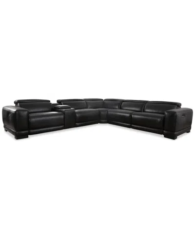 Furniture Closeout! Krofton 6-pc. Beyond Leather Fabric Sectional L With 3 Power Motion Recliners And 1 Consol In Blackberry
