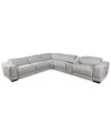 Furniture Closeout! Krofton 6-pc. Beyond Leather Fabric Sectional L With 3 Power Motion Recliners And 1 Consol In Fog