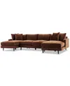 Furniture Closeout! Mariyah Fabric 3-pc. Double Chaise, Created For Macy's In Brown