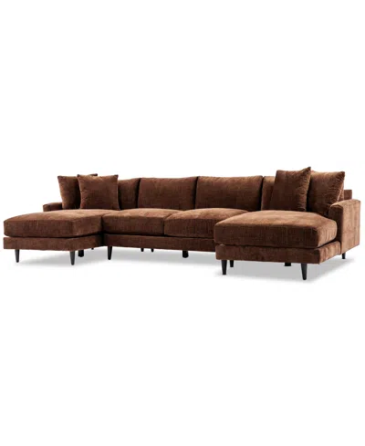 Furniture Closeout! Mariyah Fabric 3-pc. Double Chaise, Created For Macy's In Brown