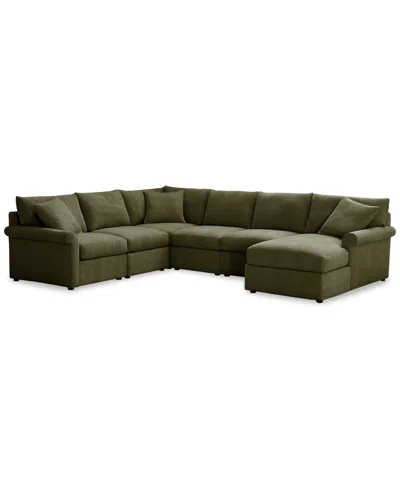 Furniture Closeout! Wrenley 131" 6-pc. Fabric Modular Sectional Chaise Sofa, Created For Macy's In Olive