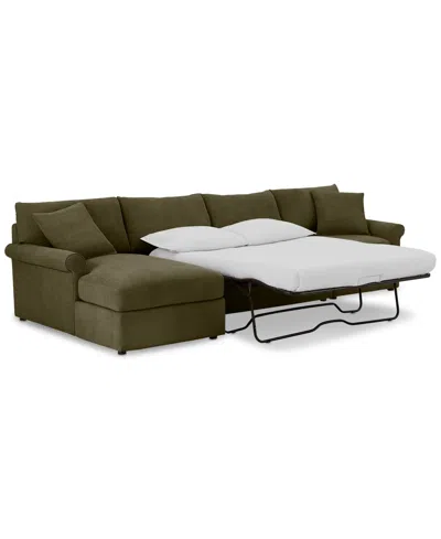 Furniture Closeout! Wrenley 134" 3-pc. Fabric Sectional Chaise Sleeper Sofa, Created For Macy's In Olive