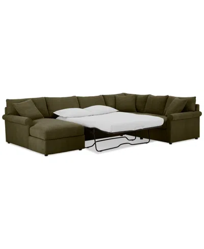 Furniture Closeout! Wrenley 138" 3-pc. Fabric Sectional Chaise Sleeper Sofa, Created For Macy's In Olive
