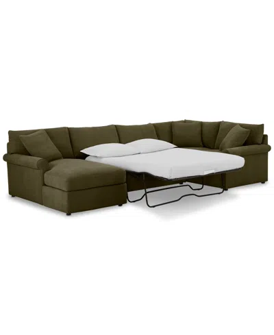 Furniture Closeout! Wrenley 138" 4-pc. Fabric Modular Chaise Sleeper Sectional Sofa, Created For Macy's In Olive