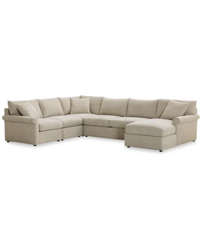 Furniture Closeout! Wrenley 138" 5-pc. Fabric Modular Sleeper Chaise Sectional Sofa, Created For Macy's In Dove
