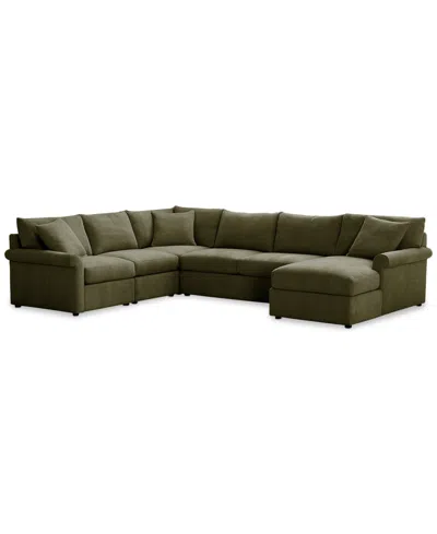 Furniture Closeout! Wrenley 138" 5-pc. Fabric Modular Sleeper Chaise Sectional Sofa, Created For Macy's In Olive