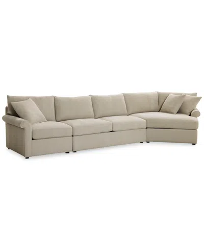 Furniture Closeout! Wrenley 166" 3-pc. Fabric Cuddler Chaise Sectional Sofa, Created For Macy's In Dove
