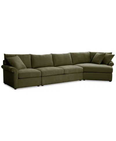 Furniture Closeout! Wrenley 166" 3-pc. Fabric Cuddler Chaise Sectional Sofa, Created For Macy's In Olive
