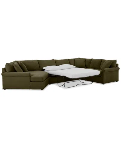 Furniture Closeout! Wrenley 170" 3-pc. Fabric Sectional Full Sleeper Cuddler Chaise Sofa, Created For Macy's In Olive