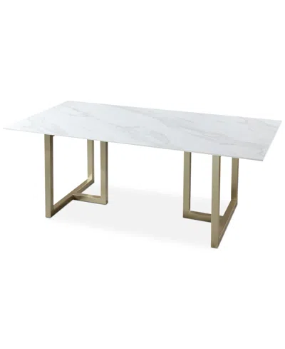 Furniture Emila Rectangular Sintered Stone Dining Table, Created For Macy's In White Sintered Stone With Champagne Base