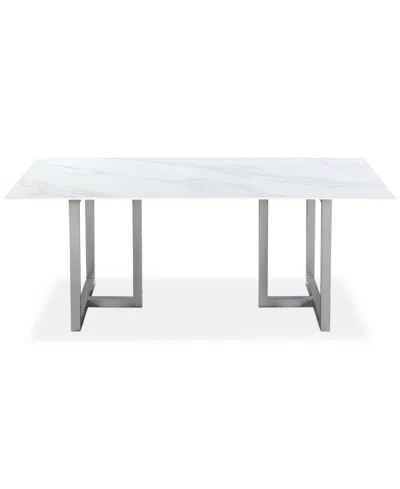 Furniture Emila Rectangular Sintered Stone Dining Table, Created For Macy's In White Sintered Stone With Silver Base