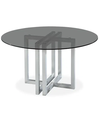 Furniture Emila Round Glass Dining Table, Created For Macy's In Smoked Glass With Silver Base