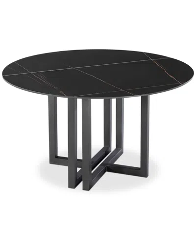Furniture Emila Round Sintered Stone Dining Table, Created For Macy's In Black Sintered Stone With Black Base