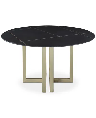 Furniture Emila Round Sintered Stone Dining Table, Created For Macy's In Black Sintered Stone With Champagne Base