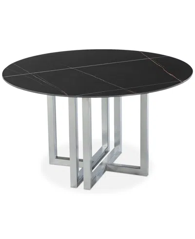 Furniture Emila Round Sintered Stone Dining Table, Created For Macy's In Black Sintered Stone With Silver Base