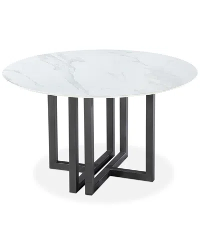 Furniture Emila Round Sintered Stone Dining Table, Created For Macy's In White Sintered Stone With Black Base