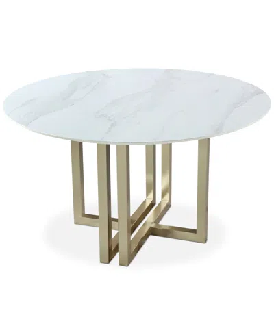 Furniture Emila Round Sintered Stone Dining Table, Created For Macy's In White Sintered Stone With Champagne Base