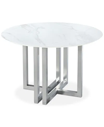 Furniture Emila Round Sintered Stone Dining Table, Created For Macy's In White Sintered Stone With Silver Base