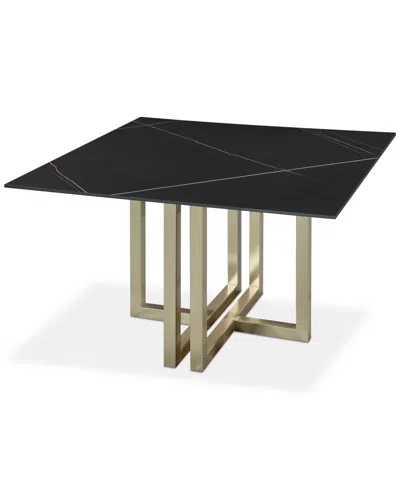 Furniture Emila Square Sintered Stone Dining Table, Created For Macy's In Black Sintered Stone With Champagne Base