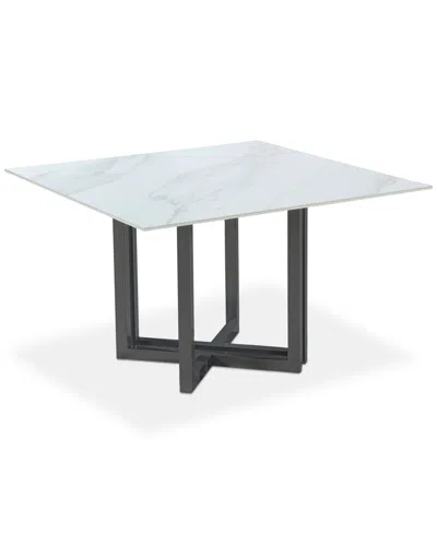 Furniture Emila Square Sintered Stone Dining Table, Created For Macy's In White Sintered Stone With Black Base