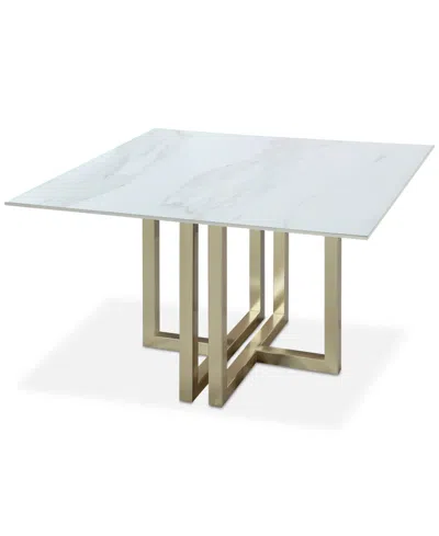 Furniture Emila Square Sintered Stone Dining Table, Created For Macy's In White Sintered Stone With Champagne Base