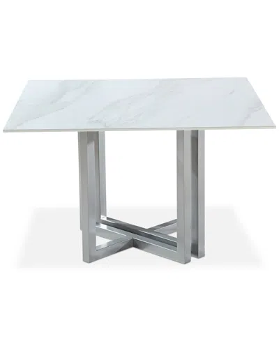 Furniture Emila Square Sintered Stone Dining Table, Created For Macy's In White Sintered Stone With Silver Base