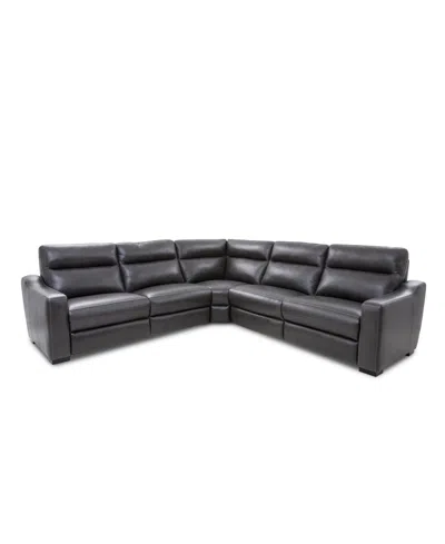 Furniture Gabrine 5-pc. Leather Sectional With 2 Power Headrests, Created For Macy's In Charcoal