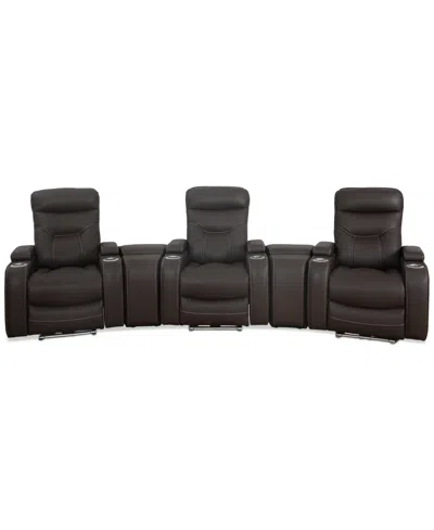 Furniture Jabarr 5-pc. Beyond Leather Theater Seating With 2 Consoles, Created For Macy's In Dark Brown