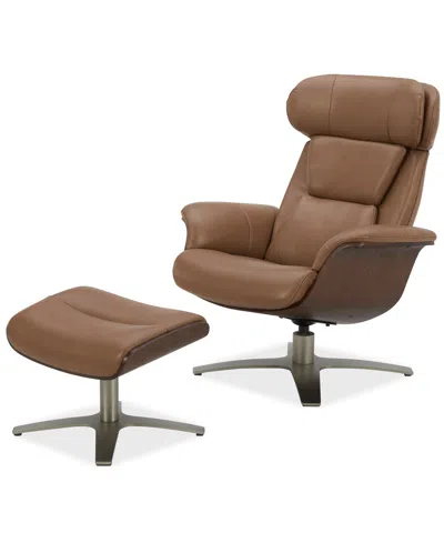 Furniture Janer Leather Swivel Chair & Ottoman Set, Created For Macy's In Black