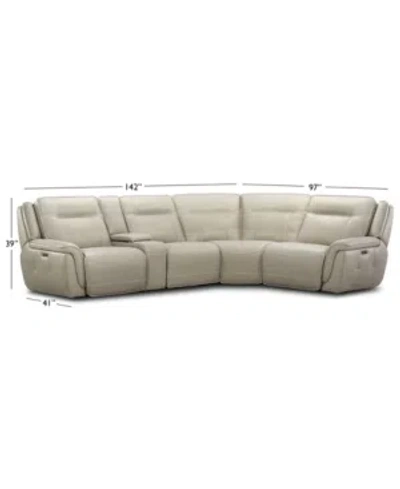 Furniture Lenardo 5-pc. Leather Sectional With 2 Power Motion Recliners And Console, Created For Macy's In Ivory