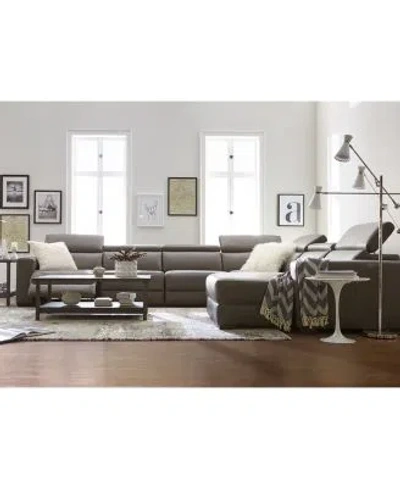 Furniture Nevio Leather Power Reclining Sectional Sofa With Articulating Headrests Collection Created For Macy In Argento Stone Ivory