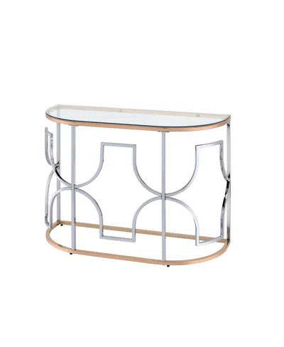 Furniture Of America 42" Metal, Glass Camille Modern Semi-circle Glass Top Sofa Table In Chrome And Gold