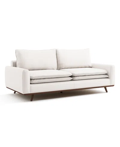 Furniture Of America 83" Kasi Cotton Round Arm Sofa In Dark Brown Linen White