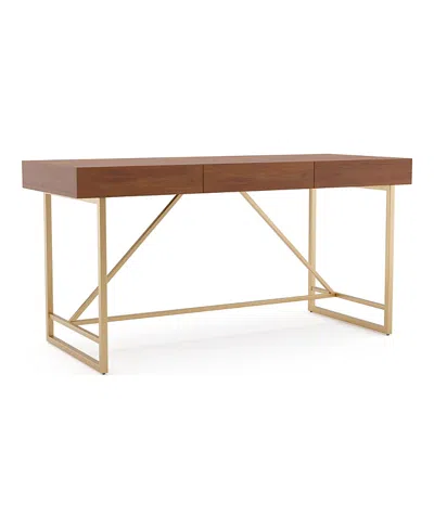 Furniture Of America Axole Metal Base Desk With Drawer In Brown