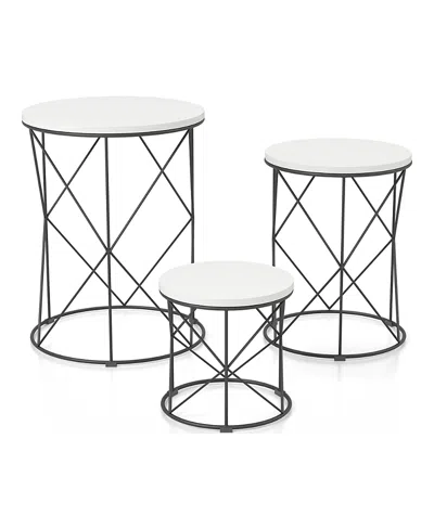 Furniture Of America Bailer Steel Base Round Nesting Tables, Set Of 3 In White