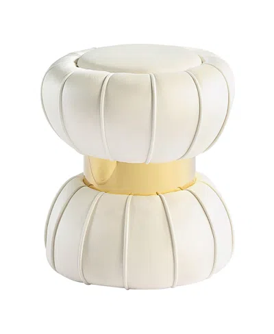 Furniture Of America Bami Round Velvet Ottoman With Gold Trim In White