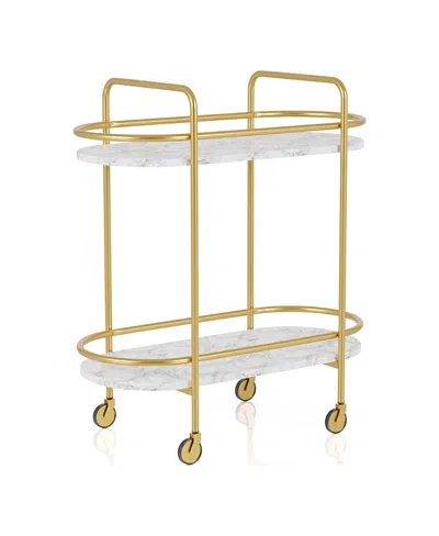 Furniture Of America Caria Steel Serving Cart With Faux Marble Shelving Units In Gold