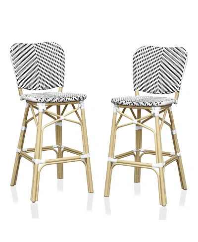 Furniture Of America Colfer Aluminum And Pe Wicker Patio Bar Chairs, Set Of 2 In Black