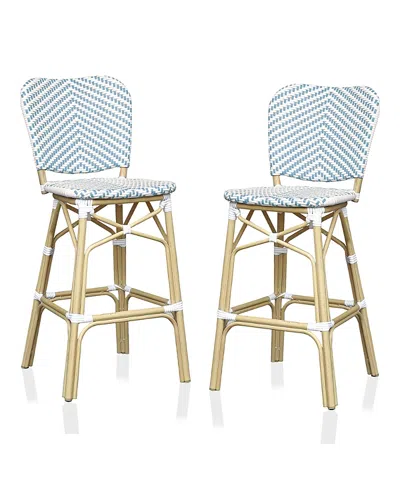 Furniture Of America Colfer Aluminum And Pe Wicker Patio Bar Chairs, Set Of 2 In Blue