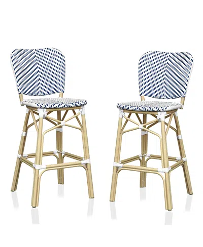 Furniture Of America Colfer Aluminum And Pe Wicker Patio Bar Chairs, Set Of 2 In Blue