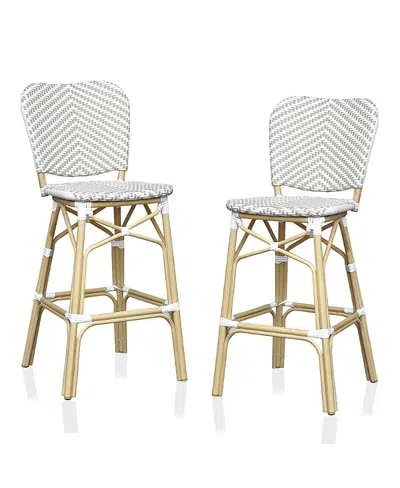 Furniture Of America Colfer Aluminum And Pe Wicker Patio Bar Chairs, Set Of 2 In Gray