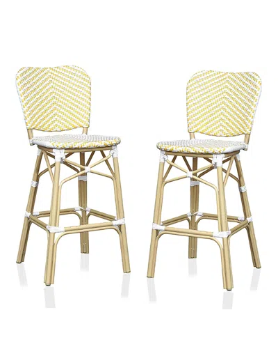 Furniture Of America Colfer Aluminum And Pe Wicker Patio Bar Chairs, Set Of 2 In Yellow