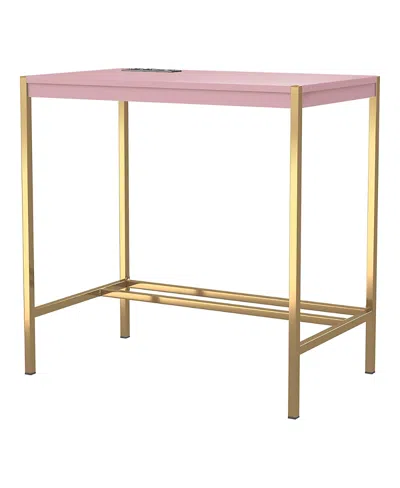 Furniture Of America Cuyler Steel Base Writing Desk With Usbs And Outlets In Pink